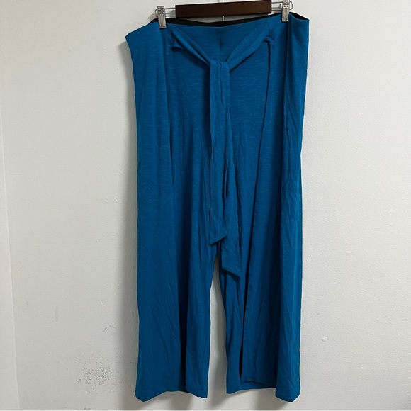 Whbm Wide Leg Crop Slub Knit Wrap Over Pants Ocean Tie Front Elastic Waist SZ XL - Picture 1 of 8